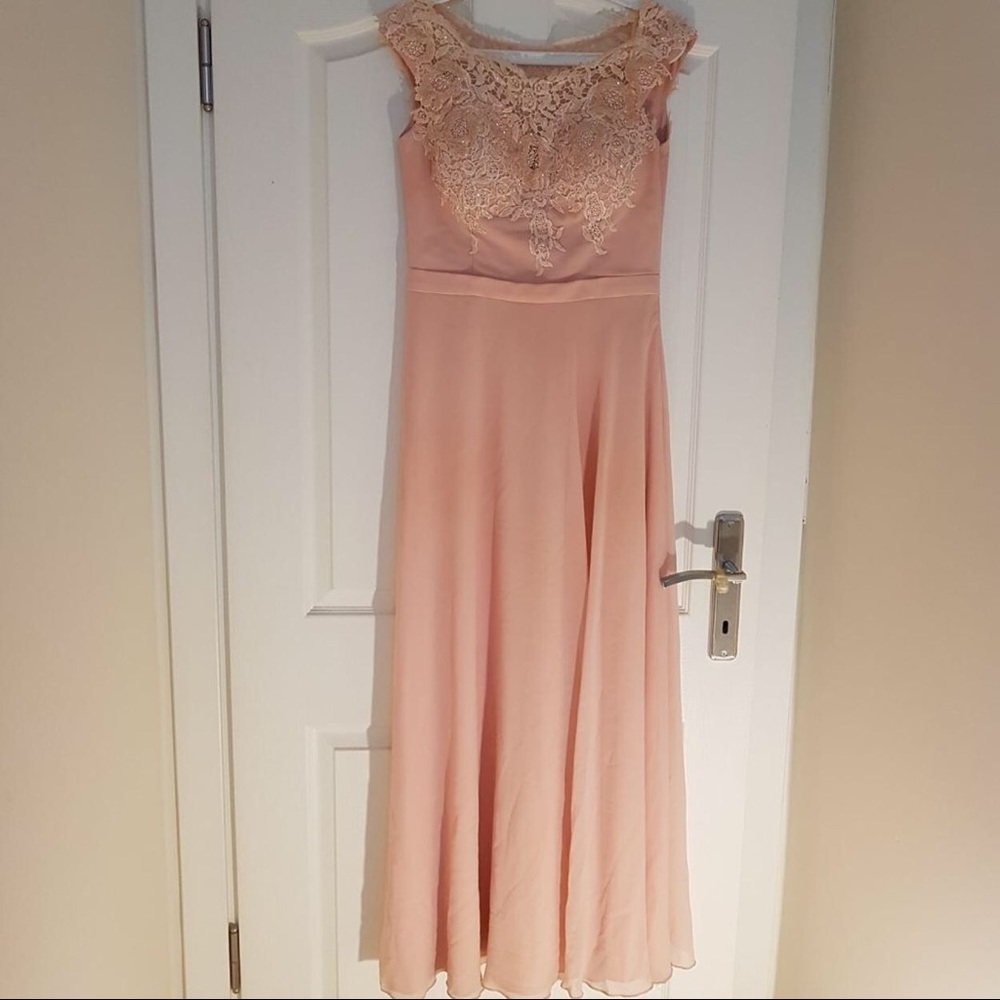 Embellished Blush-colored Tulle Gown